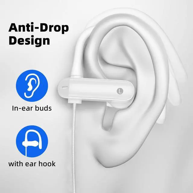 Alt view image 2 of 7 - 3.5mm Headphones Sport Wired Earbuds with Mic Fit Travel, White