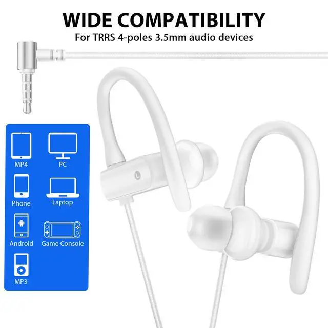 Alt view image 5 of 7 - 3.5mm Headphones Sport Wired Earbuds with Mic Fit Travel, White