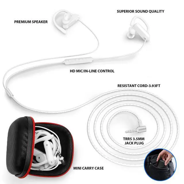 Alt view image 6 of 7 - 3.5mm Headphones Sport Wired Earbuds with Mic Fit Travel, White