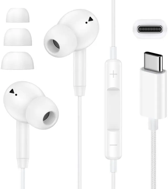 Main image of USB C Headphones for iPhone 17, Type C Earbuds with Microphone Noise Cancelling Wired Earphone USB C for iPhone 16 Pro Max iPad Pro Galaxy A17 S25 Ultra Wired Ear Buds in Ear TypeC Plug, White