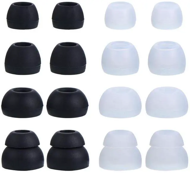 Main image of 16 Pcs Earbud Tips Silicone Replacement, Noise Isolating Ear Bud Covers, Soft Anti-Slip Eartips, Multi Size S/M/L, Black & Clear