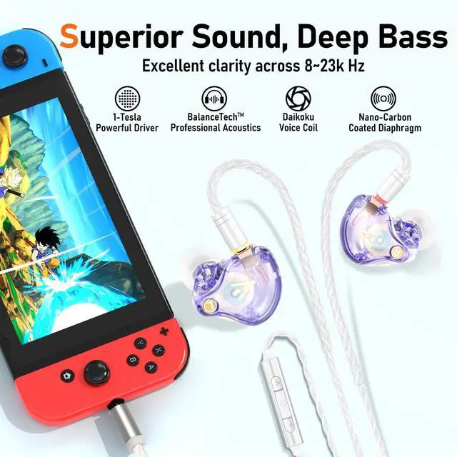 Alt view image 3 of 7 - Vibes 202M Wired Earbuds - HiFi in Ear Monitor Headphones - Noise Isolating Ear Buds w/ Mic - Clear Sound, Deep Bass & Comfort-Fit Gaming Earphones - MMCX to 3.5mm & Silver Plated Cord, Carrying Case