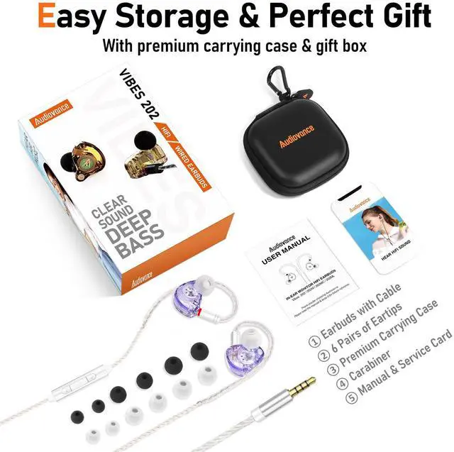 Alt view image 6 of 7 - Vibes 202M Wired Earbuds - HiFi in Ear Monitor Headphones - Noise Isolating Ear Buds w/ Mic - Clear Sound, Deep Bass & Comfort-Fit Gaming Earphones - MMCX to 3.5mm & Silver Plated Cord, Carrying Case