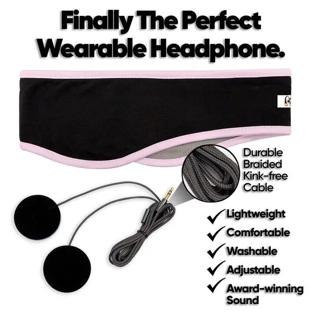 Alt view image 2 of 7 - Sleep Headphones - Over Ear Headphones from Ultra Thin Cool Mesh Wired for Side Sleepers, Meditation, Running, Laptop, and Phone - Pink Lycra