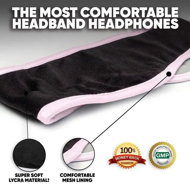 Alt view image 5 of 7 - Sleep Headphones - Over Ear Headphones from Ultra Thin Cool Mesh Wired for Side Sleepers, Meditation, Running, Laptop, and Phone - Pink Lycra