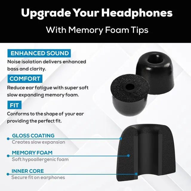 Alt view image 3 of 6 - SF2 Medium - Memory Foam Earbud Tips - 10 Pairs - Black