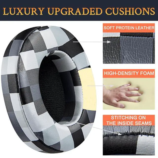 Alt view image 3 of 4 - Replacement Earpads for Skullcandy Hesh 3/ANC/Evo & Crusher Wireless/540/ANC/Evo & Venue ANC Over-Ear Headphones, Ear Pads Cushions with Protein Leather, Noise Isolation Foam - Black&Gray Grid