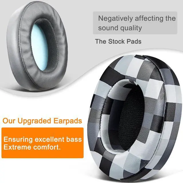 Alt view image 4 of 4 - Replacement Earpads for Skullcandy Hesh 3/ANC/Evo & Crusher Wireless/540/ANC/Evo & Venue ANC Over-Ear Headphones, Ear Pads Cushions with Protein Leather, Noise Isolation Foam - Black&Gray Grid