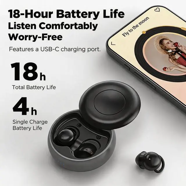 Alt view image 5 of 7 - NE91 Invisible Sleep Earbuds, Mini Wireless Bluetooth Earbuds, Hi-Fi Sound