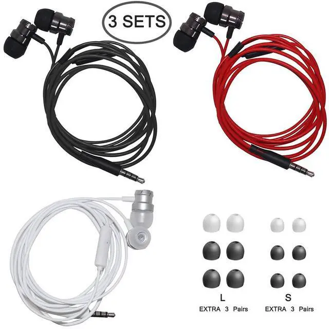 Alt view image 2 of 7 - 3 Packs Earphone with Remote & Microphone, in Ear Stereo Sound Noise Isolating Tangle Free for Smartphones, Laptops, Gaming, Fits 3.5mm Interface Device