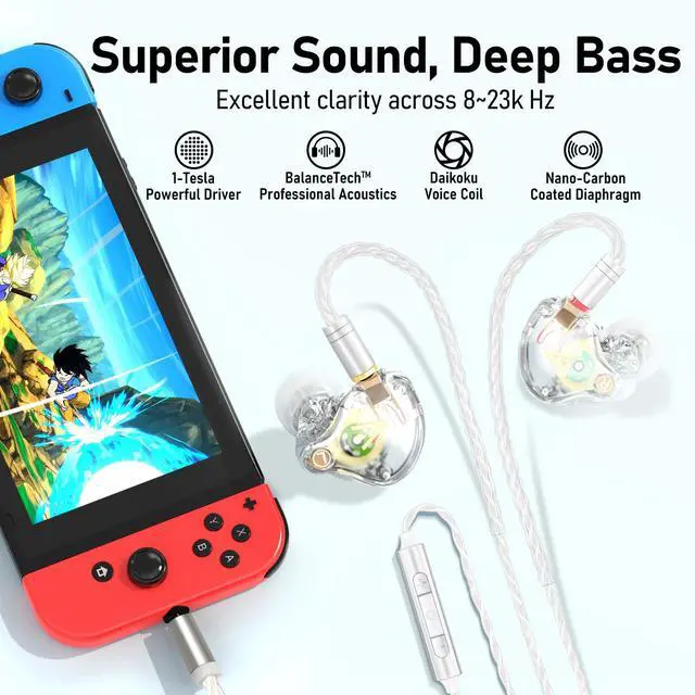 Alt view image 3 of 7 - Vibes 202M HiFi Wired Earbuds in-Ear Monitor Headphones with Mic