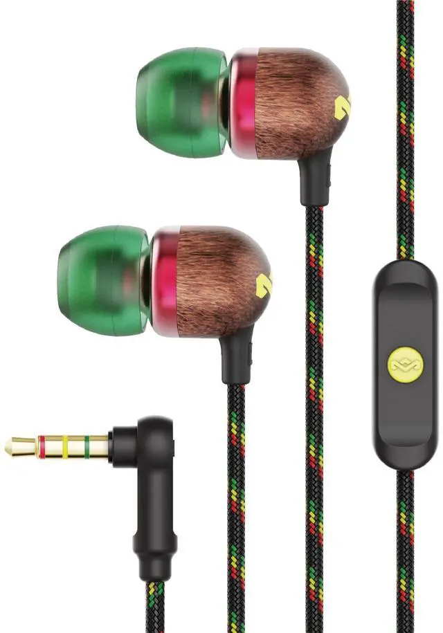Main image of House of Marley Smile Jamaica AUX Wired Earbuds with Microphone, Noise-Isolating in-Ear Headphones, Tangle-Resistant Cable, 3.5mm Jack Sustainable (Rasta)
