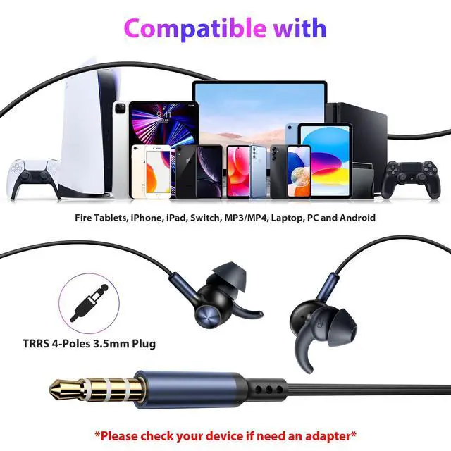 Alt view image 3 of 7 - 3.5mm Wired Earbuds Sport in-Ear Headphones Mute Mic Stereo Bass