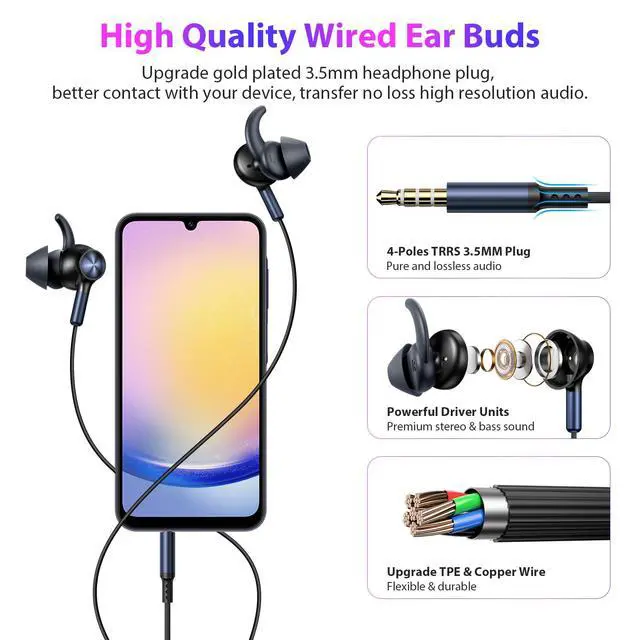 Alt view image 4 of 7 - 3.5mm Wired Earbuds Sport in-Ear Headphones Mute Mic Stereo Bass