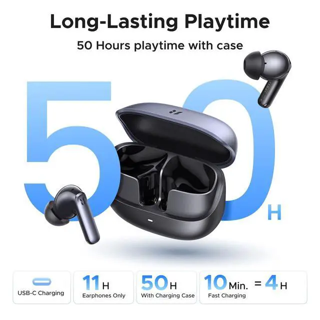 Alt view image 4 of 7 - EchoBuds Plus Wireless Earbuds, Adaptive ANC, Bluetooth 6.0, 50H