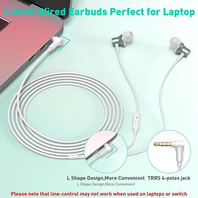 Alt view image 2 of 7 - Wired Earbuds 3.5mm Headphones with Mic for Laptop PC Chromebook,Green
