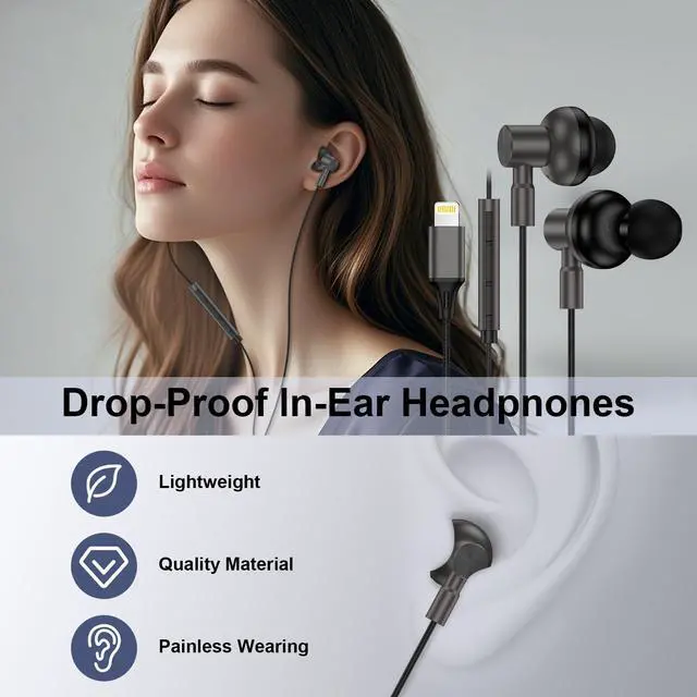 Alt view image 3 of 7 - Wired Headphones Earbuds wtih Lightning Connector Magnetic Earphone Headset