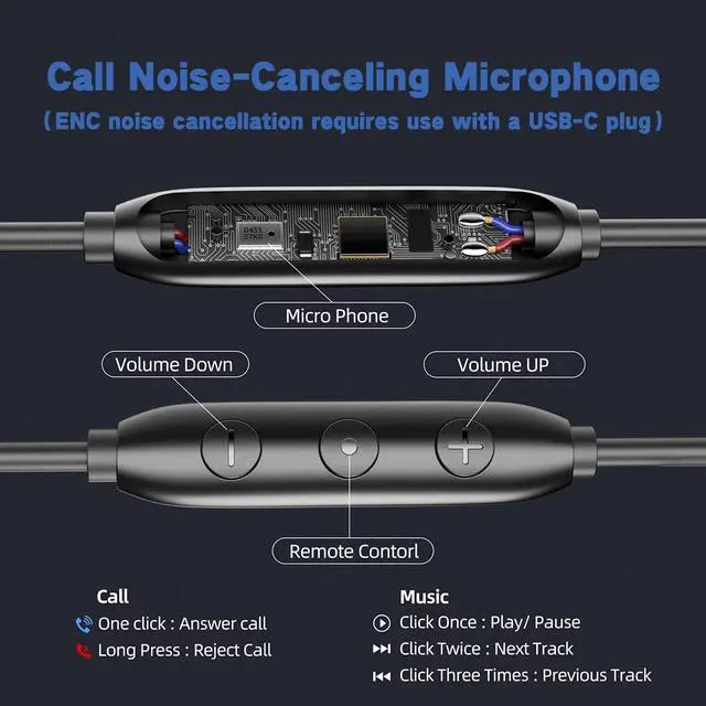 Alt view image 3 of 6 - Wired Headphones with Noise-Canceling - Stereo Heavy Bass Plug Earbuds