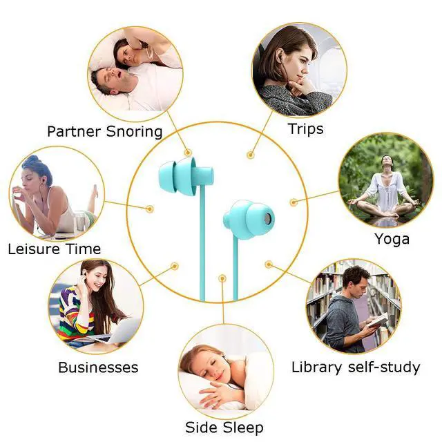 Alt view image 3 of 5 - Sleep Earbuds,Ultra Soft Lightweight Sleep Earphones Headphones with Volume Control and Mic for Insomnia, Side Sleeper, Snoring, Air Travel, Meditation & Relaxation (Acid Blue)