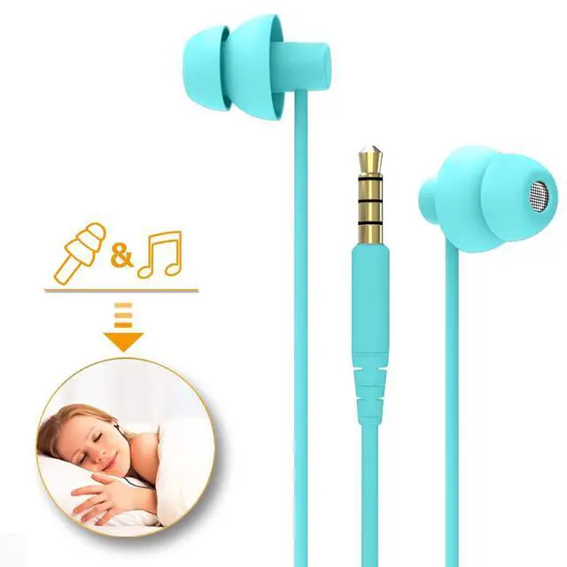 Alt view image 2 of 5 - Sleep Earbuds,Ultra Soft Lightweight Sleep Earphones Headphones with Volume Control and Mic for Insomnia, Side Sleeper, Snoring, Air Travel, Meditation & Relaxation (Acid Blue)
