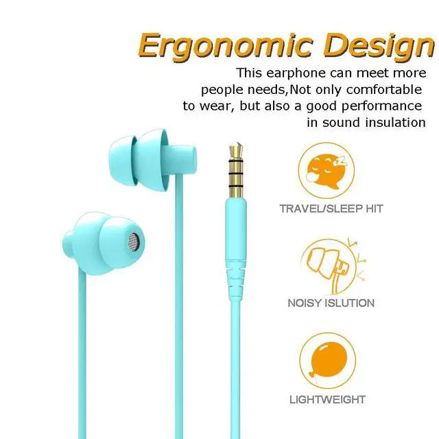 Alt view image 4 of 5 - Sleep Earbuds,Ultra Soft Lightweight Sleep Earphones Headphones with Volume Control and Mic for Insomnia, Side Sleeper, Snoring, Air Travel, Meditation & Relaxation (Acid Blue)