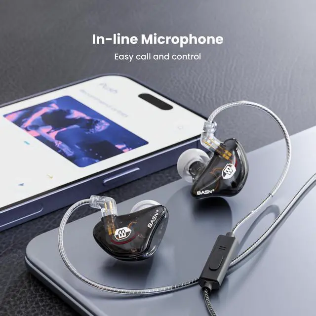 Alt view image 5 of 7 - Bsinger Professional in Ear Monitor Headphones, Dual Drivers 2-Pin IEM Earbuds with Mic, Clear Sound HiFi Earphones for Musicians Drummers and Stage (Black, 2-Pin)