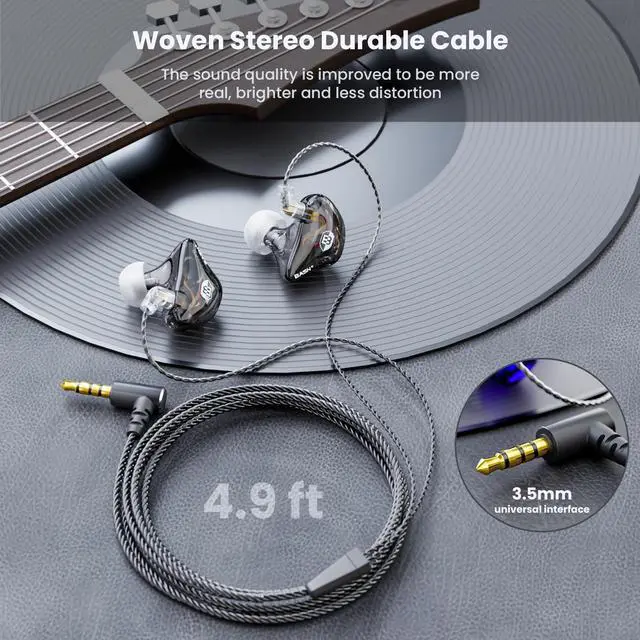 Alt view image 4 of 7 - Bsinger Professional in Ear Monitor Headphones, Dual Drivers 2-Pin IEM Earbuds with Mic, Clear Sound HiFi Earphones for Musicians Drummers and Stage (Black, 2-Pin)