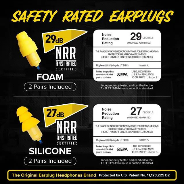 Alt view image 4 of 7 - Liberate 2.0 Bluetooth Earplug Headphones for Work, OSHA Earbuds | 29dB NRR Hearing Protection Earbuds, Work Headphones, Wireless Safety Ear Plugs, Mic, Construction, Warehouse, Blue & Yellow
