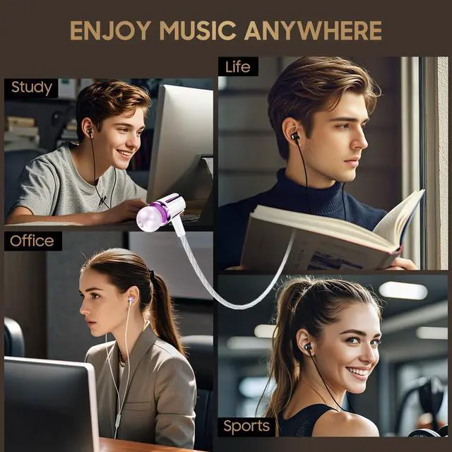Alt view image 6 of 7 - USB-C Earbuds 3-Pack Wired Mic Noise-Isolating Heavy Bass Stereo
