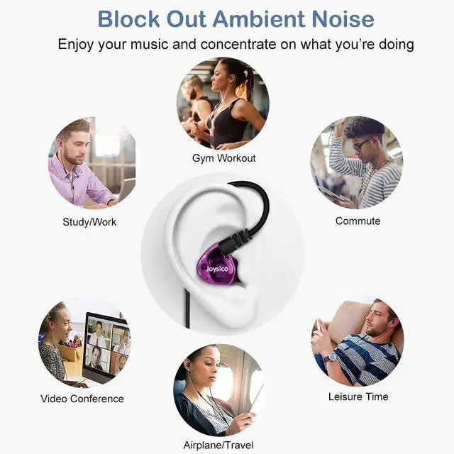 Alt view image 4 of 7 - Wired Sport Running Headphones Over Ear in-Ear Earbuds w Mic Purple