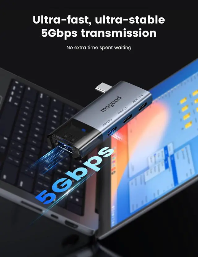 Alt view image 4 of 6 - USB C Hub Type C Splitter with 100W Power Delivery USB 3.0 Data