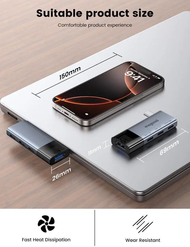 Alt view image 5 of 6 - USB C Hub Type C Splitter with 100W Power Delivery USB 3.0 Data