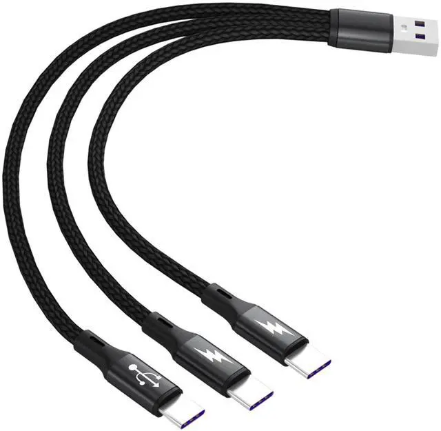 Main image of USB C Splitter Cable,USB A Male to 3 Type-C Male Charge Cable,3 in 1 Nylon Braided Charging Cord with 3x0.2m Cable, 5A Fast Charge,Compatible with Mobile/Android and More 0.65FT-0.2M