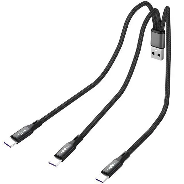 Alt view image 7 of 7 - USB C Splitter Cable,USB A Male to 3 Type-C Male Charge Cable,3 in 1 Nylon Braided Charging Cord with 3x0.2m Cable, 5A Fast Charge,Compatible with Mobile/Android and More 0.65FT-0.2M