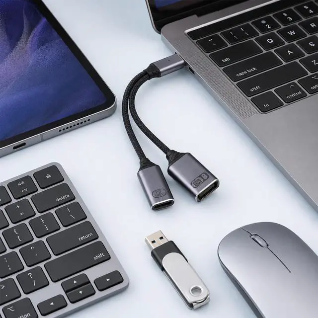 Alt view image 2 of 7 - 1 PCS USB C Splitter 1 in 2 Out, USB C OTG Adapter and Charger PD Charger Splitter Y Cable with 60W PD Fast Charging Compatible for Vehicles, Desktop PCS, Smartphones