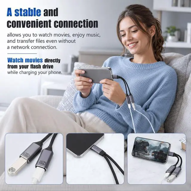 Alt view image 4 of 7 - 1 PCS USB C Splitter 1 in 2 Out, USB C OTG Adapter and Charger PD Charger Splitter Y Cable with 60W PD Fast Charging Compatible for Vehicles, Desktop PCS, Smartphones