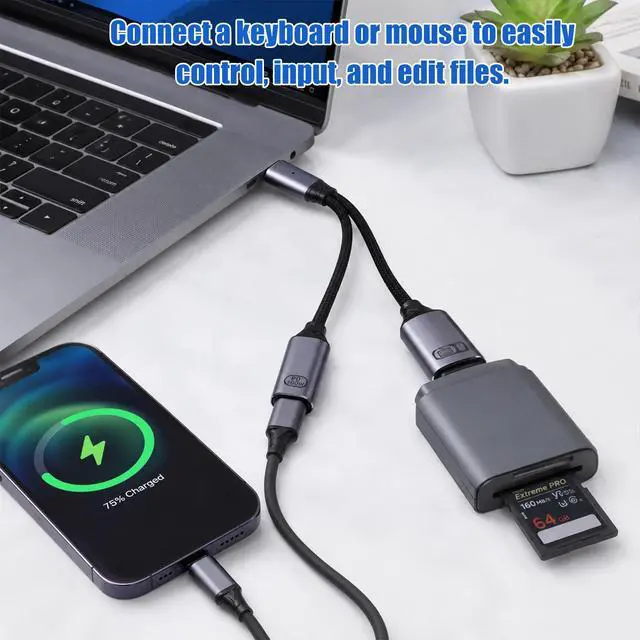 Alt view image 5 of 7 - 1 PCS USB C Splitter 1 in 2 Out, USB C OTG Adapter and Charger PD Charger Splitter Y Cable with 60W PD Fast Charging Compatible for Vehicles, Desktop PCS, Smartphones