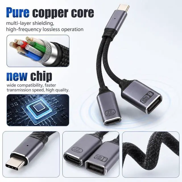 Alt view image 7 of 7 - 1 PCS USB C Splitter 1 in 2 Out, USB C OTG Adapter and Charger PD Charger Splitter Y Cable with 60W PD Fast Charging Compatible for Vehicles, Desktop PCS, Smartphones