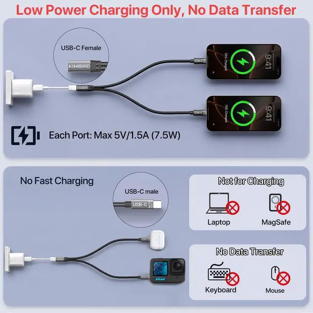 Alt view image 2 of 7 - USB C Splitter Charging, USB C Power Splitter 1 in 2 Out