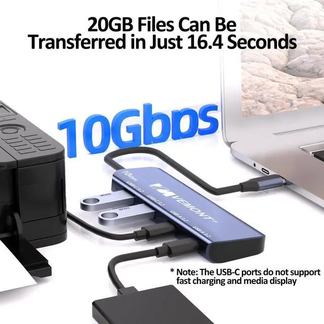 Alt view image 2 of 7 - USB C Hub 3.2 10Gbps, Aluminum USB 3.2 Hub with 2 USB-C and 2 USB-A Data Ports, Ultra Slim USB 3.2 Gen 2 Hub for MacBook Pro/Air 2022/2021, iPhone 15, iPad Pro, XPS, Surface Pro and More