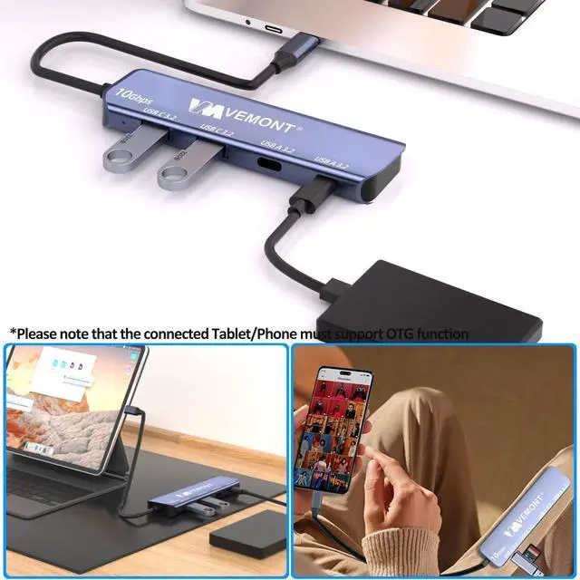 Alt view image 5 of 7 - USB C Hub 3.2 10Gbps, Aluminum USB 3.2 Hub with 2 USB-C and 2 USB-A Data Ports, Ultra Slim USB 3.2 Gen 2 Hub for MacBook Pro/Air 2022/2021, iPhone 15, iPad Pro, XPS, Surface Pro and More