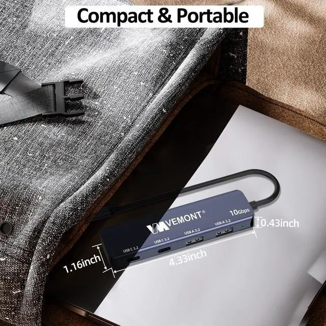 Alt view image 6 of 7 - USB C Hub 3.2 10Gbps, Aluminum USB 3.2 Hub with 2 USB-C and 2 USB-A Data Ports, Ultra Slim USB 3.2 Gen 2 Hub for MacBook Pro/Air 2022/2021, iPhone 15, iPad Pro, XPS, Surface Pro and More