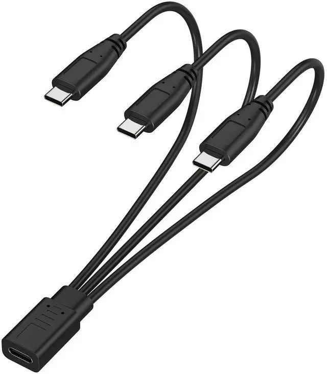 Main image of 3-in-1 USB C Splitter Charge Cable, USB-C Female to Male, 1 in 3 out, Black