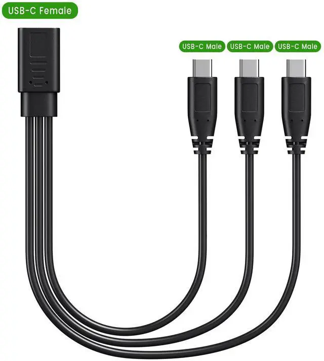 Alt view image 2 of 6 - 3-in-1 USB C Splitter Charge Cable, USB-C Female to Male, 1 in 3 out, Black