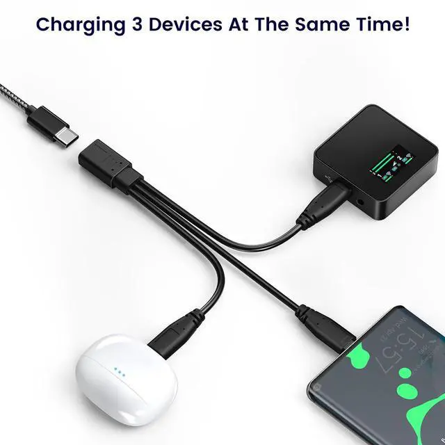 Alt view image 3 of 6 - 3-in-1 USB C Splitter Charge Cable, USB-C Female to Male, 1 in 3 out, Black