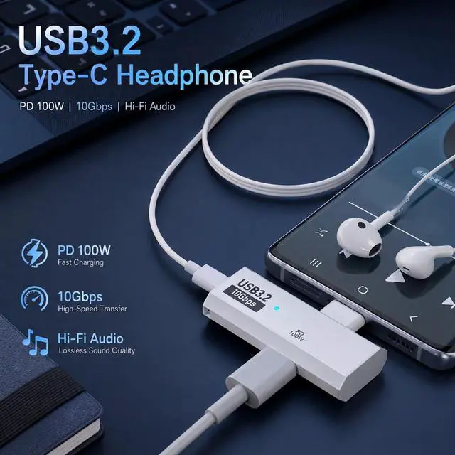 Alt view image 2 of 7 - Dual USB C Splitter with 100W Charging Port, 2-in-1 USB Type C Splitter Dongle Dual USBC Headphone and Charger Adapter Dongle for Laptops Tablets Phones and More TypeC Device (White)