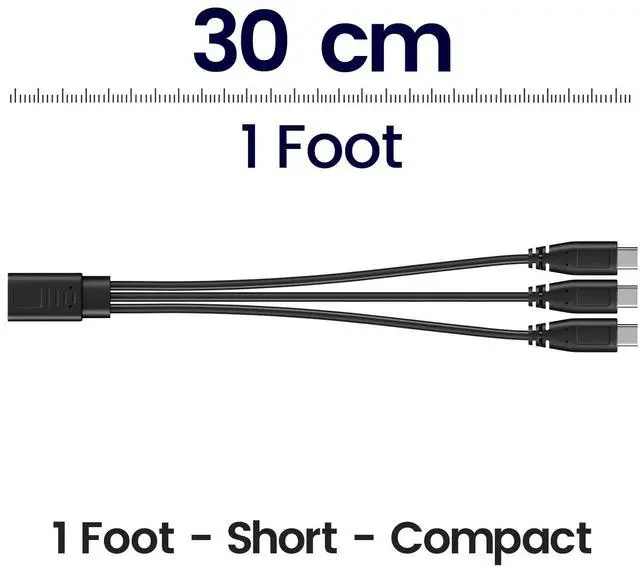 Alt view image 6 of 6 - 3-in-1 USB C Splitter Charge Cable, USB-C Female to Male, 1 in 3 out, Black