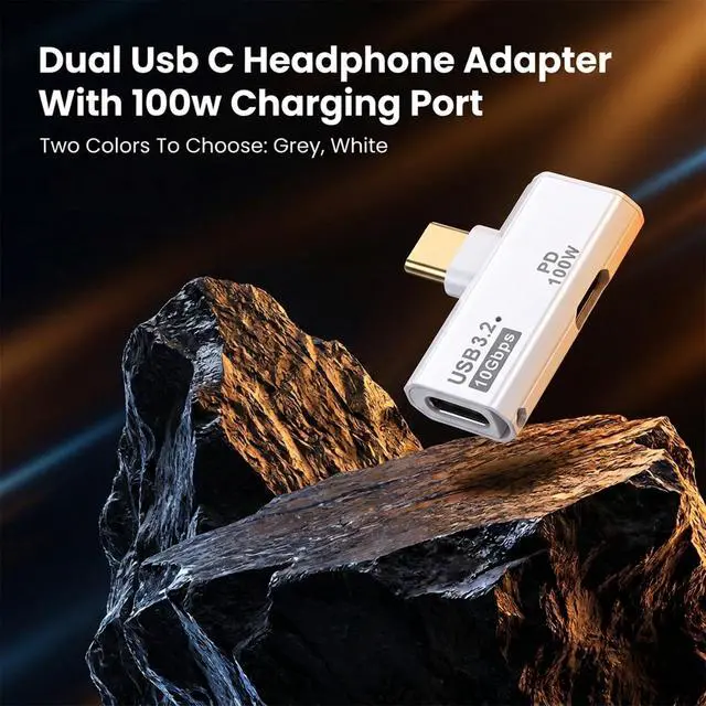 Alt view image 5 of 7 - Dual USB C Splitter with 100W Charging Port, 2-in-1 USB Type C Splitter Dongle Dual USBC Headphone and Charger Adapter Dongle for Laptops Tablets Phones and More TypeC Device (White)
