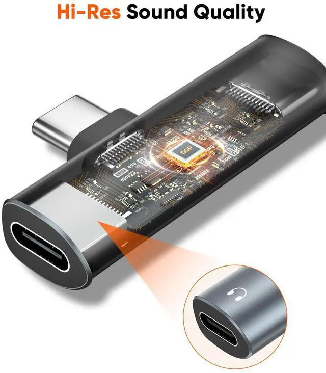 Alt view image 5 of 7 - Type C Aux Cord Adapter with PD 60W Fast Charging Splitter