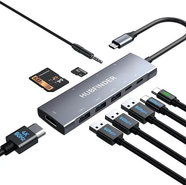 Main image of USB C Hub, 9 in 1 USBC to HDMI with 4K, 100W Power Delivery, 3 USB3.0 and USB-C 5 Gbps Data Ports, SD/TF Card Reader, 3.5mm Headphone Jack, for MacBook Air, MacBook Pro,iPad Pro